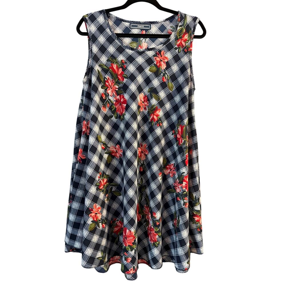 Highness Women's & Plus Blue & White Floral Tank Top Flowy Plaid Dress One Size